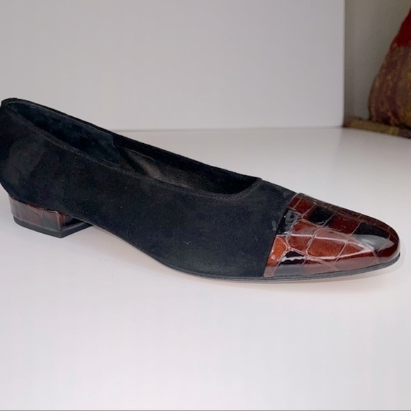 Vaneli Black Brown Suede Leather Flats Patent Toe Heel 10 N - Picture 3 of 14